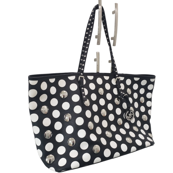 Michael Kors Handbags - Michael Kors Black/White Polka Dot Jetset Tote
